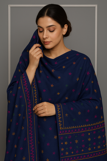 Stuff Swiss Lawn Chawal Shisha Jaal 4 Sided Border  With original Mirror heavy work  beautifull Chaddar Latest Artical💫